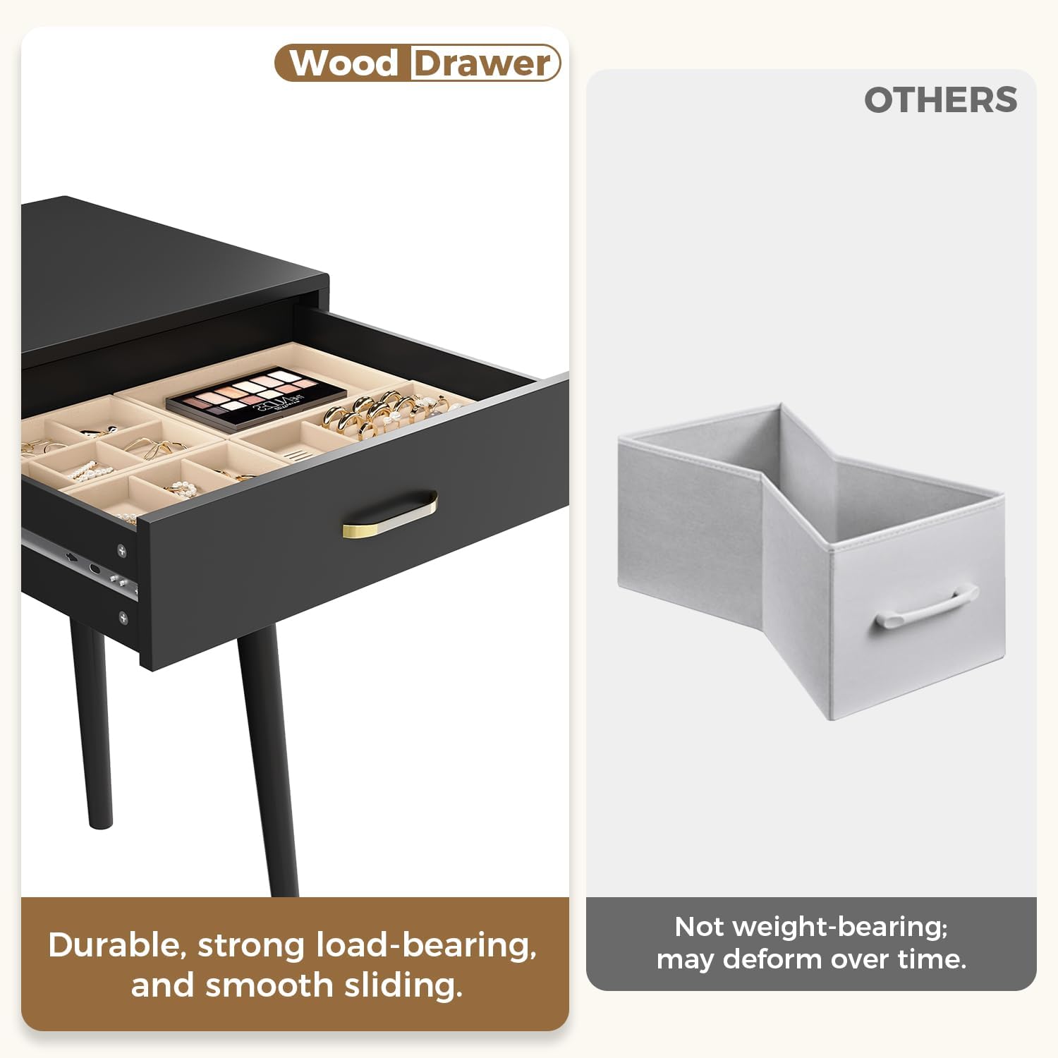 FUNKOCO Small Black Desk with Drawers - 40 Inch Home Office Study Writing Desk for Bedroom, Vanity Desk with 4 Solid Legs, Modern Computer Desk for Small Spaces (Balck)
