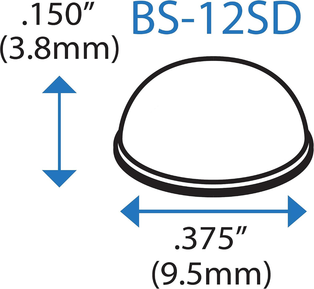 Bumper Specialties Self Adhesive Bumper Feet 0.375' x 0.150' (9.5mm x 3.8mm) Clear Hemispherical Soft Polyurethane Pads for Cabinet Door Sound Dampening, 7,200 Pieces per Box, BS12SD