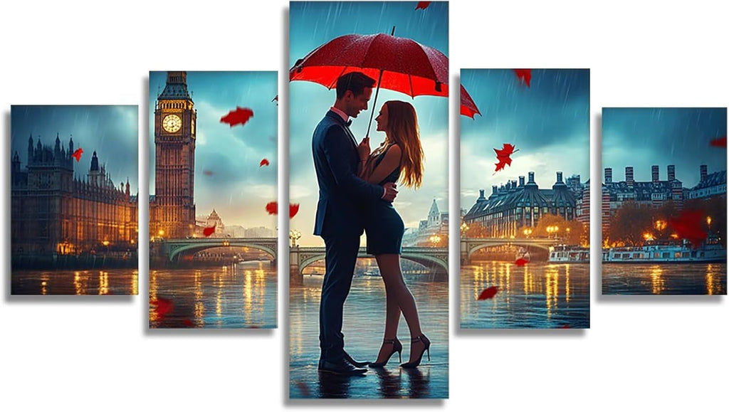 Couples Diamond Art 5 Piece Diamond Painting Landscape 5D DIY Full Round Drill Dimond Art Paintings Crystal Crafts for Adults Gem Painting for Home Decor, Large Artwork for Wall 40 x 80 Inch, Model303