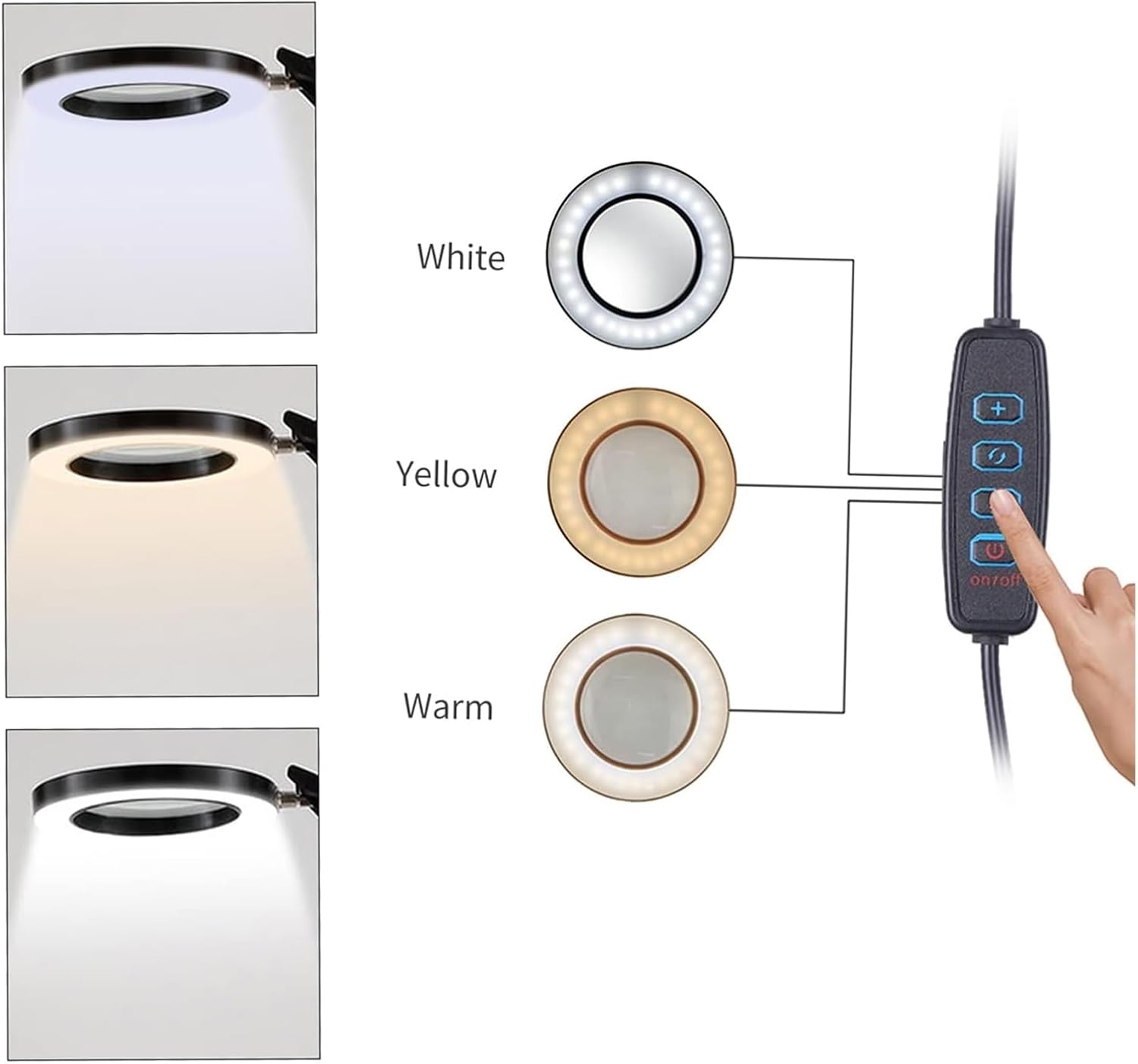 Jewelry Magnifying Glass Jewelry Magnifying Glass, 5X Lamp with Clamp Desk Swivel Arm Adjustable USB-Powered 3 Modes Dimmable for Work