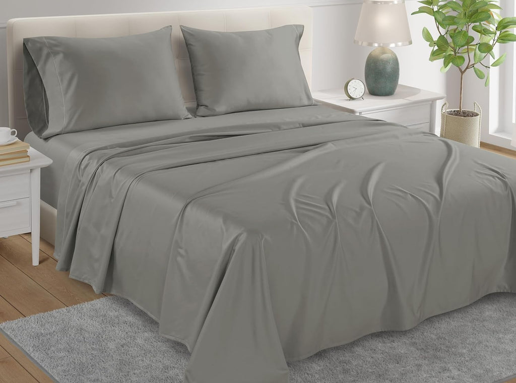 100% Cotton Sheets California King Size Sheets Set, CalKing Sheet Set, 800 Thread Count Sateen Weave Luxury Hotel Sheets, Naturally Cool Long Staple Egyptian Cotton, No Pilling & Shrink - Silver