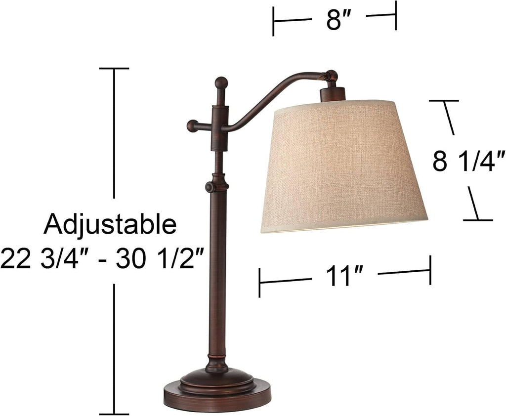 Regency Hill Adley 30 1/2' Tall Downbridge Arm Large Farmhouse Rustic Traditional Desk Lamps Set of 2 Adjustable Height Brown Bronze Finish Metal Tan Shade Home Office Living Room Bedroom Bedside