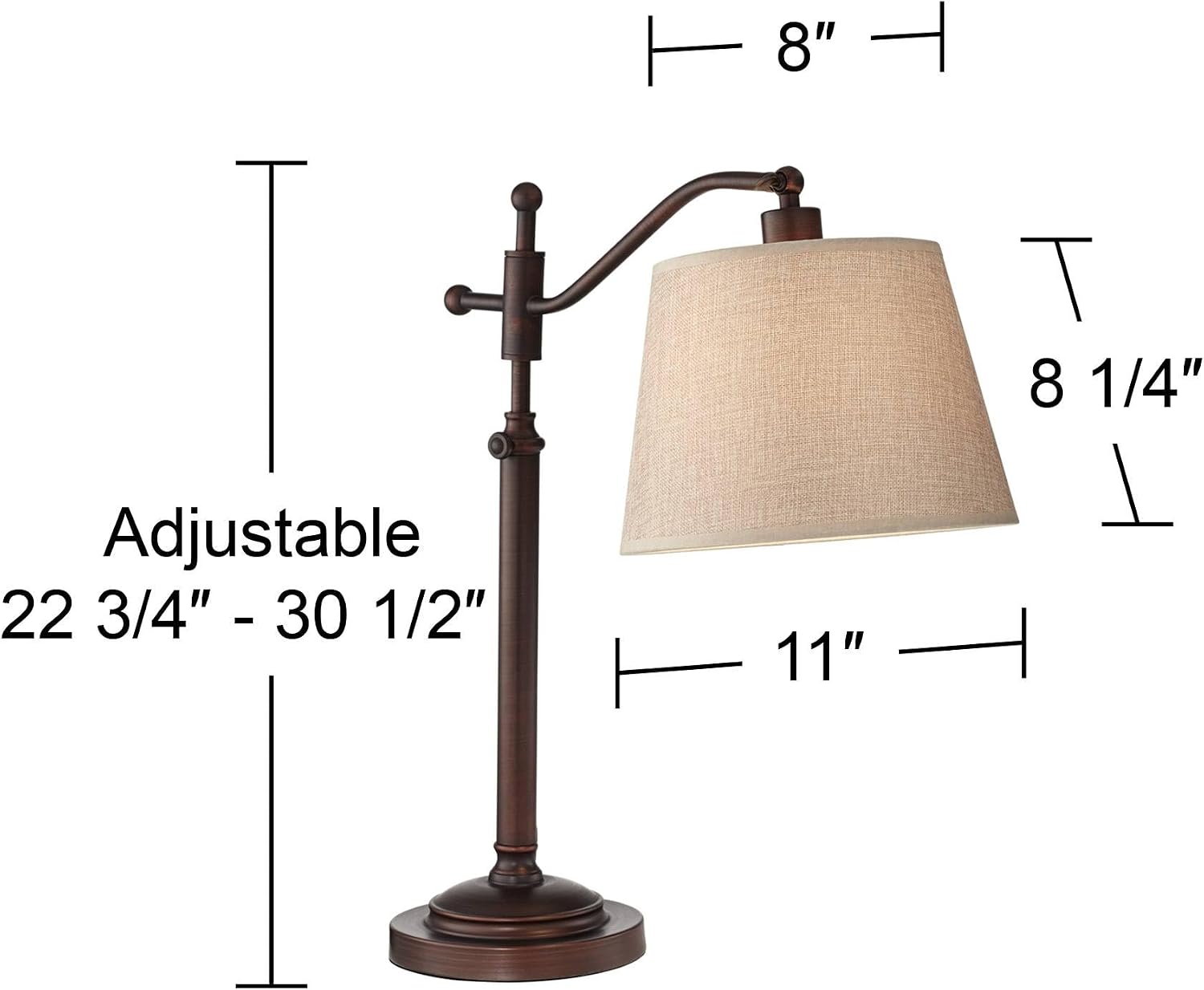 Regency Hill Adley 30 1/2' Tall Downbridge Arm Large Farmhouse Rustic Traditional Desk Lamps Set of 2 Adjustable Height Brown Bronze Finish Metal Tan Shade Home Office Living Room Bedroom Bedside