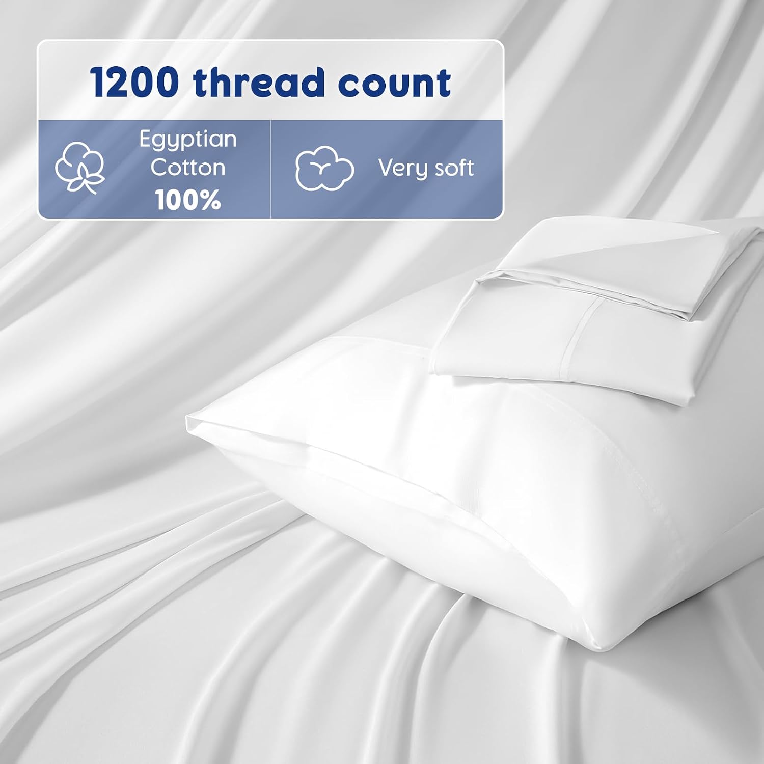 SONORO KATE 100% Egyptian Cotton Sheets - 1200 Thread Count, Luxury & Cooling Hotel Cotton Bed Sheets Set 4 Piece, Sateen Weave for Soft Feel, Fits Upto 16' Mattress (White, California King)