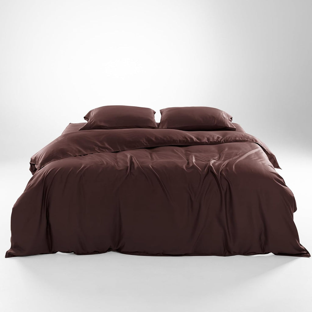 Olive + Crate Queen Size Tencel Duvet Cover Set - Hypoallergenic, Cooling Eucalyptus Duvet Cover for Hot Sleepers with Two Pillowcases - Cacao 3-Piece