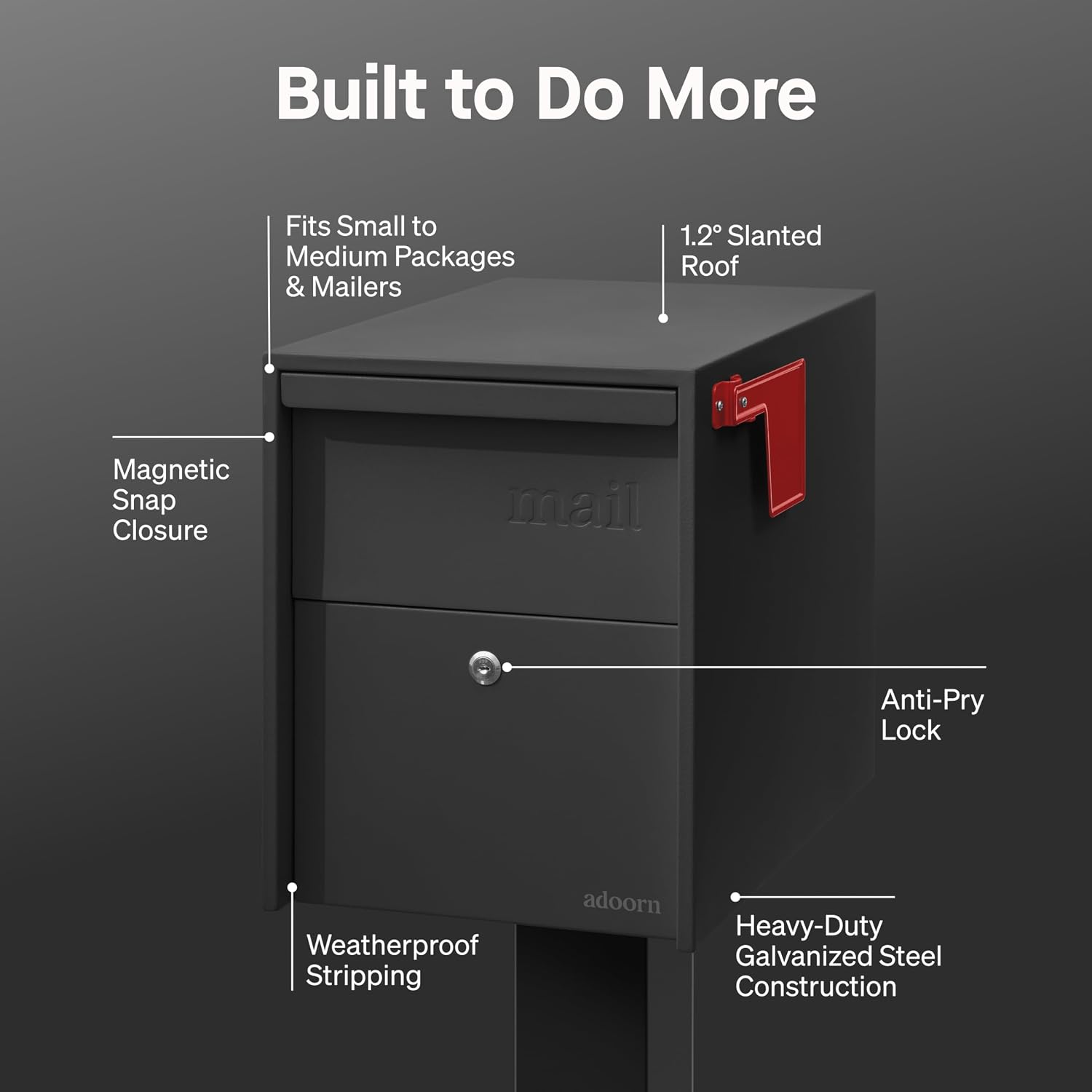 Adoorn Lockable Post Mount Mailboxes for Outside - Large Anti-Theft Locking Mailbox for Packages and Letters - Weatherproof Construction - Durable Steel - 15.5' H x 12' W x 18.5' D - Black