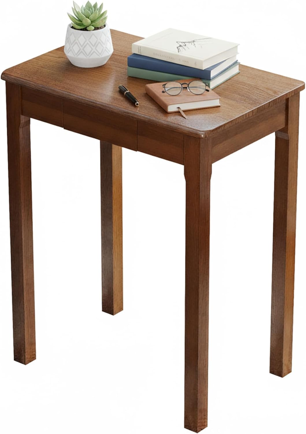 Solid Wood Desk with Drawers - 23.6' Narrow Desks for Small Spaces, Mid Century Modern Desks, Small Wooden Vintage Computer Writing Desk, Study Table for Home Office Bedroom, Walnut
