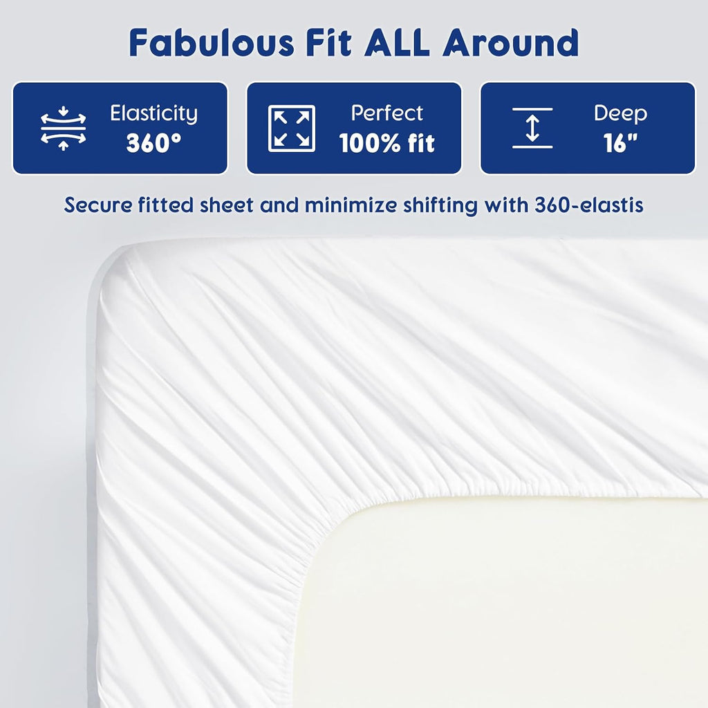 SONORO KATE 100% Egyptian Cotton Sheets - 1200 Thread Count, Luxury & Cooling Hotel Cotton Bed Sheets Set 4 Piece, Sateen Weave for Soft Feel, Fits Upto 16' Mattress (White, Full)