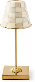 MACKENZIE-CHILDS LED Rechargeable Cafe Table Lamp, Cordless Decorative Lamp, Brown-and-White Mocha Check