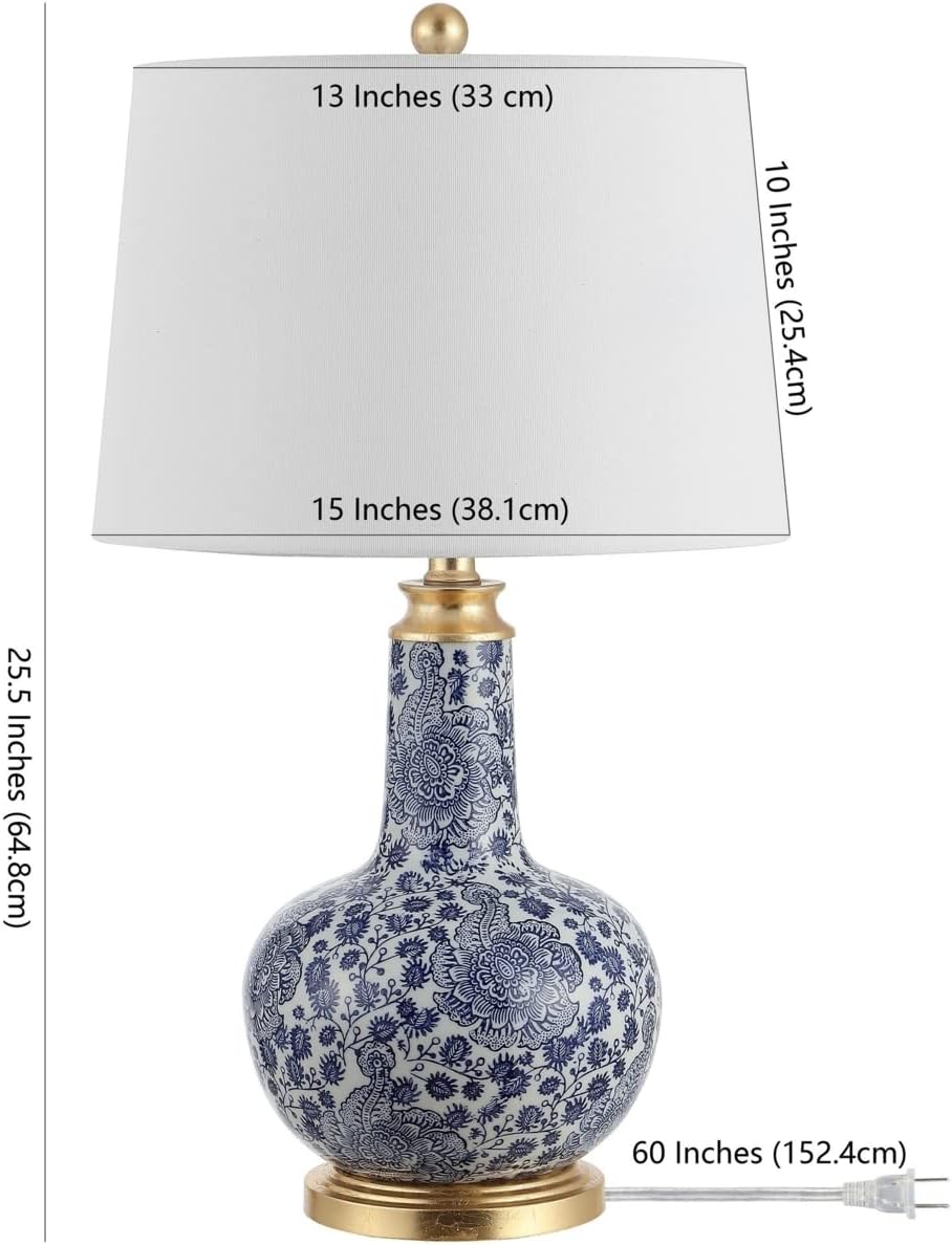 Safavieh Lighting Collection Leia Blue Floral Chinoiserie Ceramic 26-inch Bedroom Living Room Home Office Desk Nightstand Table Lamp (LED Bulb Included)