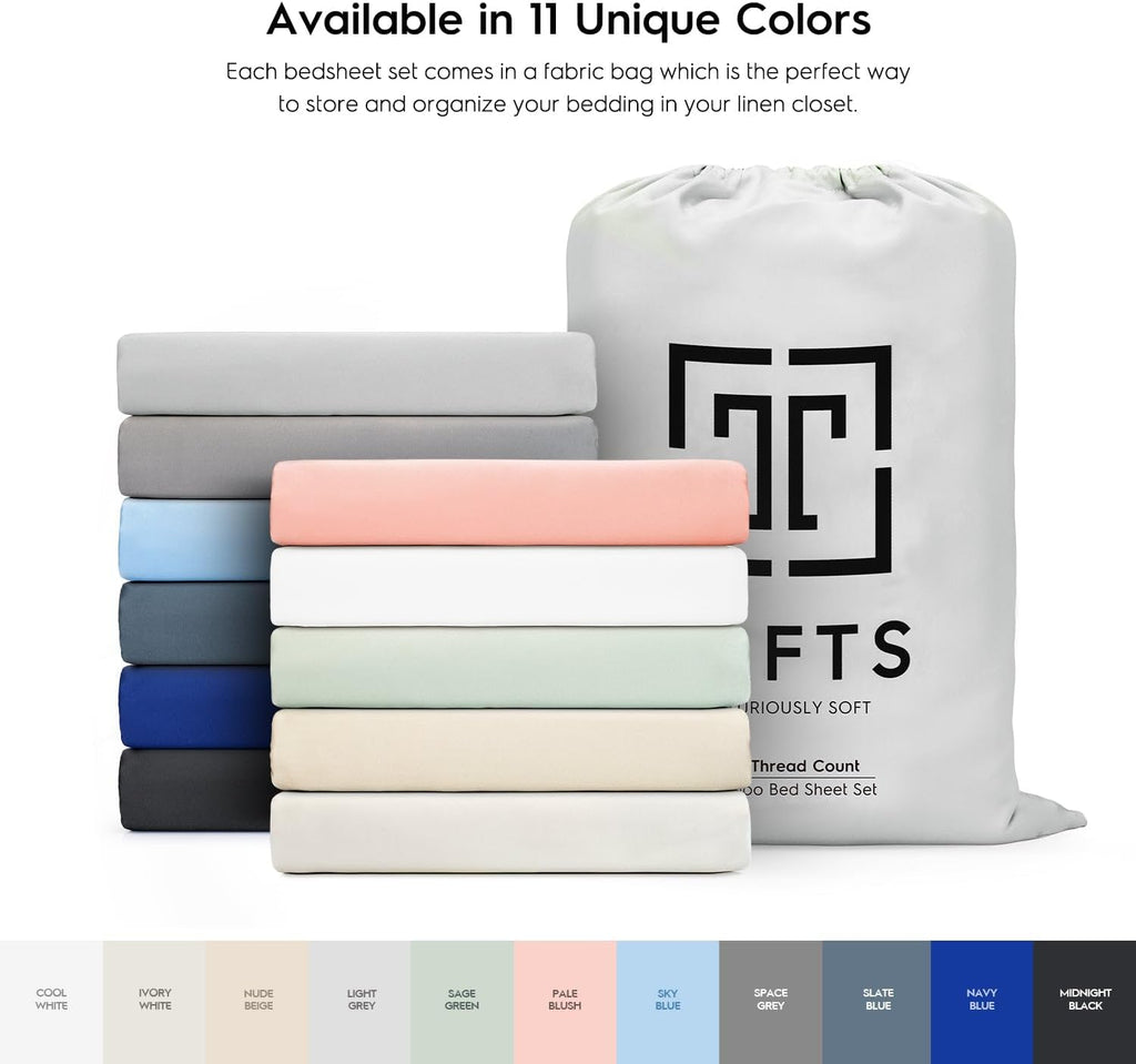 Tafts Queen Sheets Set, 100% Pure Viscose derived from Bamboo Bed Sheets Set, Luxuriously Soft, Silky, Cooling Sheets, Double Stitched, Lifetime Quality Promise (Light Grey)