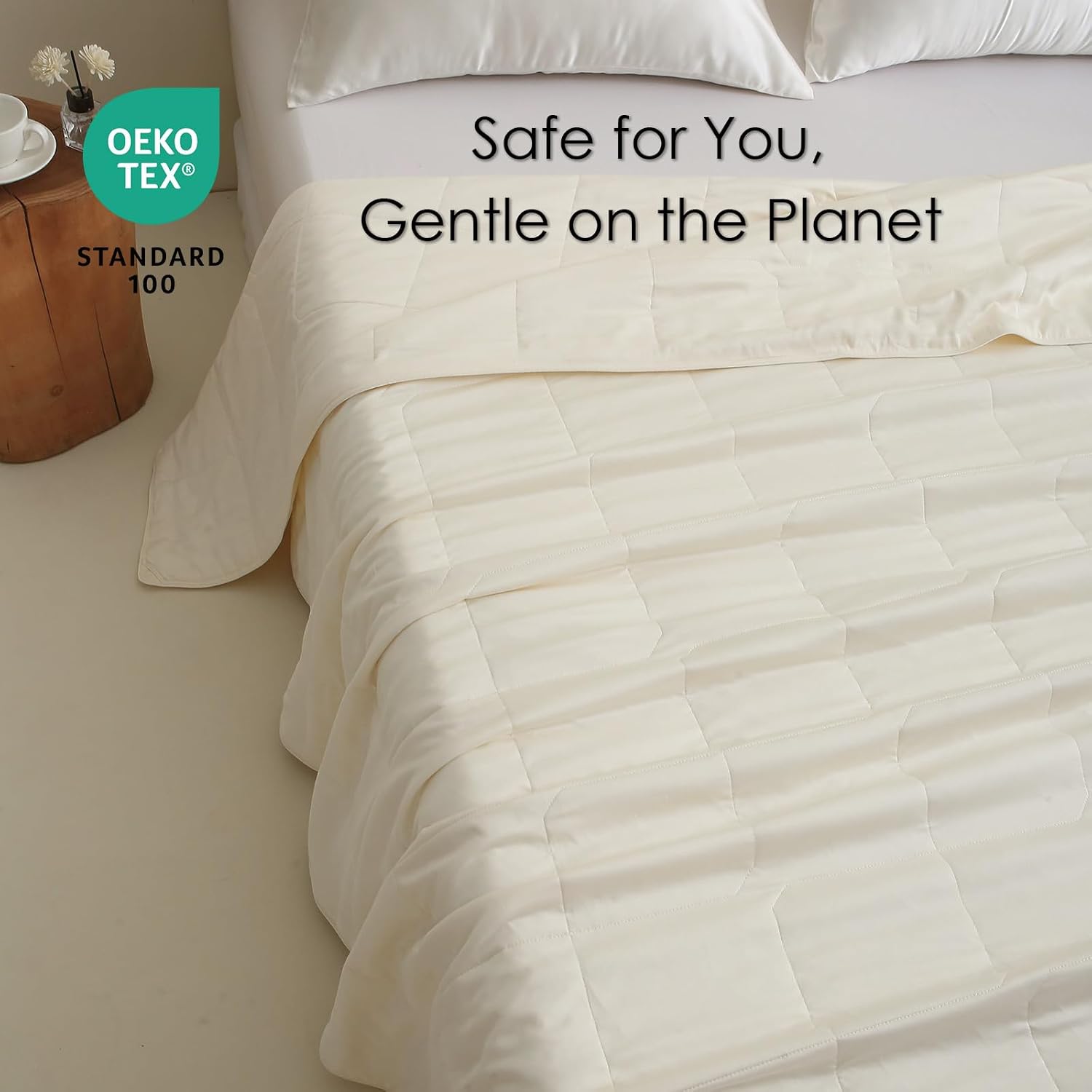 EP Mode Lightweight Quilt Blanket for Summer, Viscose from Bamboo Fabric & Filling, Natural, Breathable & Machine Washable- Ivory, Twin