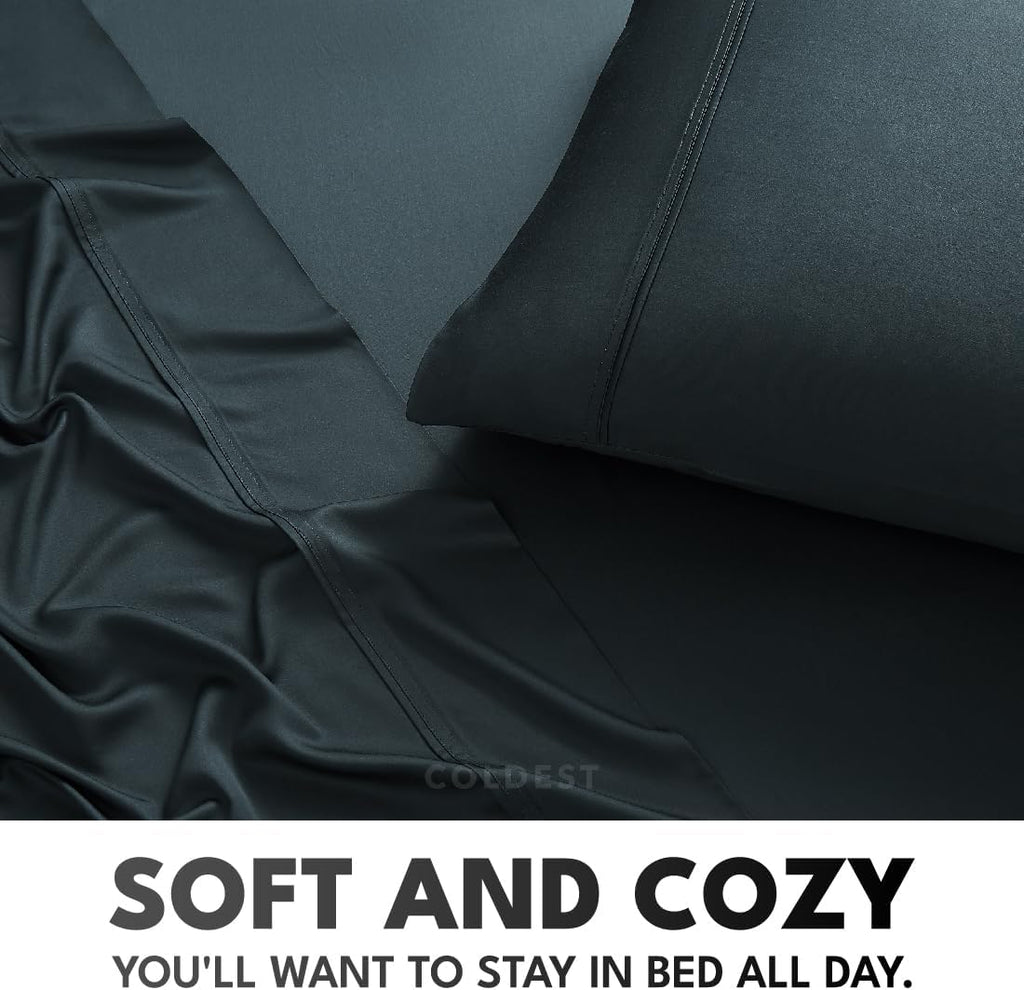 Coldest 100% Organic Viscose Derived from Bamboo Sheets, Luxury Ultra Soft & Cooling, Deep Pocket, Double Stitching - Ideal for Hot Sleepers - Queen Size 5 Pieces Set