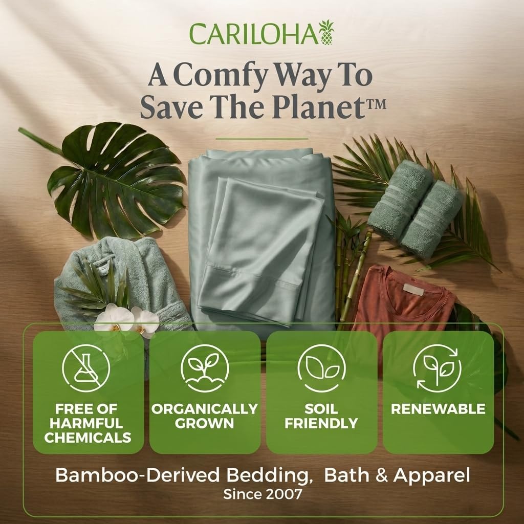 Cariloha Resort 100% Organic Bamboo Viscose Sheets - 4-Piece Queen Sheet Set - 18 in Extra Deep Pockets - Sateen Weave, Cooling, Hypoallergenic Luxury Sheets - Oeko-TEX Standard 100 - Ocean Mist