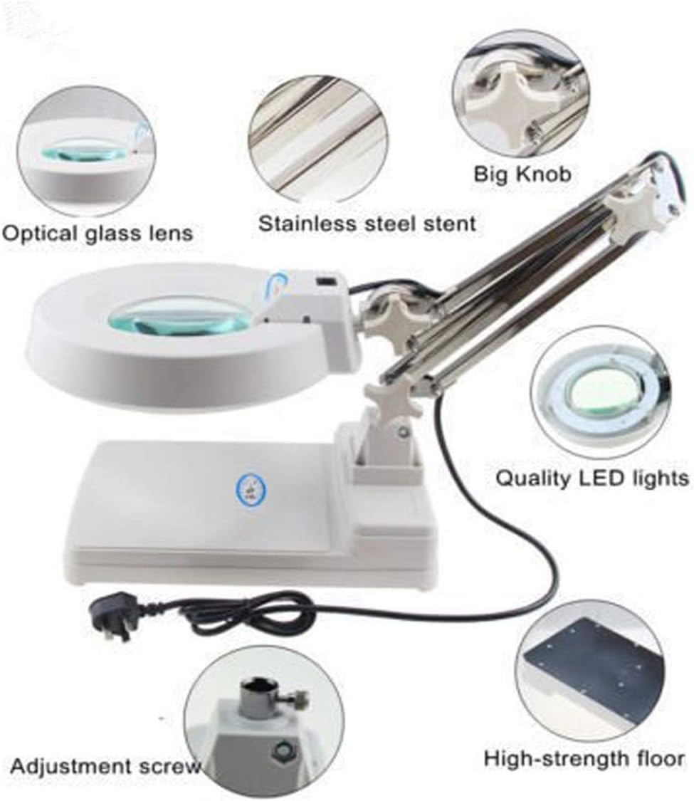 LED Desk Table Lamp Magnifier 10X Magnifying Glass Adjustable Arm Magnifier Lamp Super Bright Light for Reading Electronic Maintenance Inspection Table Craft