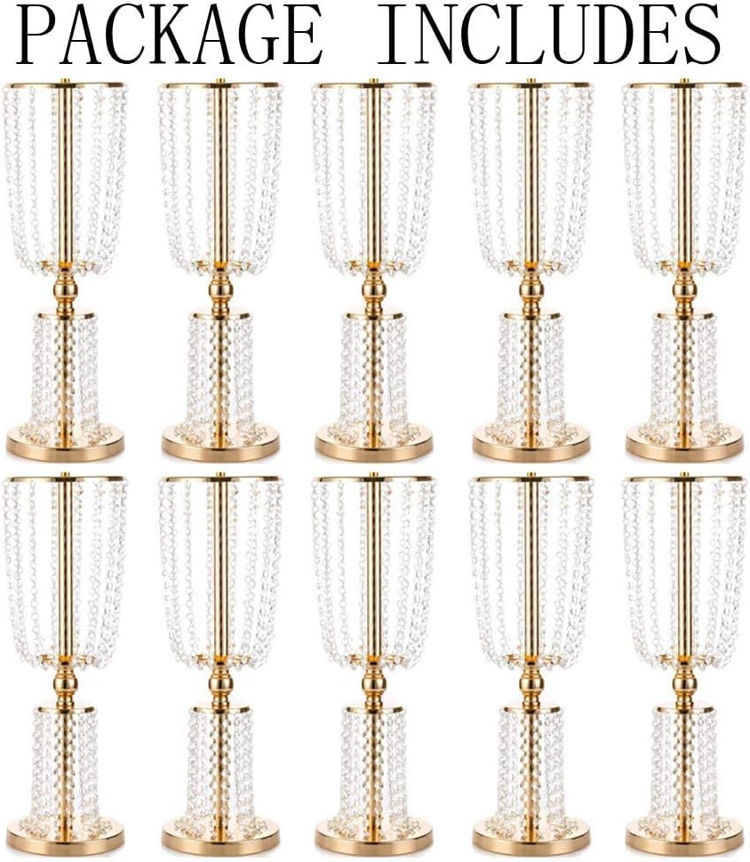 NUPTIO 10 Pcs 23.75 inches Gold Vases for Centerpieces Tall Crystal Metal Vase Flower Stand Holders Wedding Centerpiece Chandelier for Reception Tables Wedding Supplies