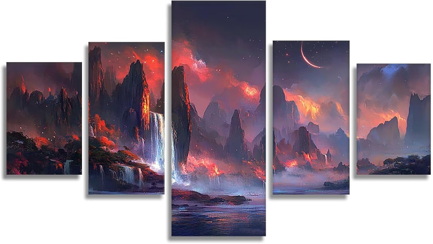 Landscape Diamond Art 5 Piece Diamond Painting Japan 5D DIY Full Square Drill Dimond Art Paintings Crystal Crafts for Adults Gem Painting for Home Decor, Large Artwork for Wall 60 x 120 Inch, Model156