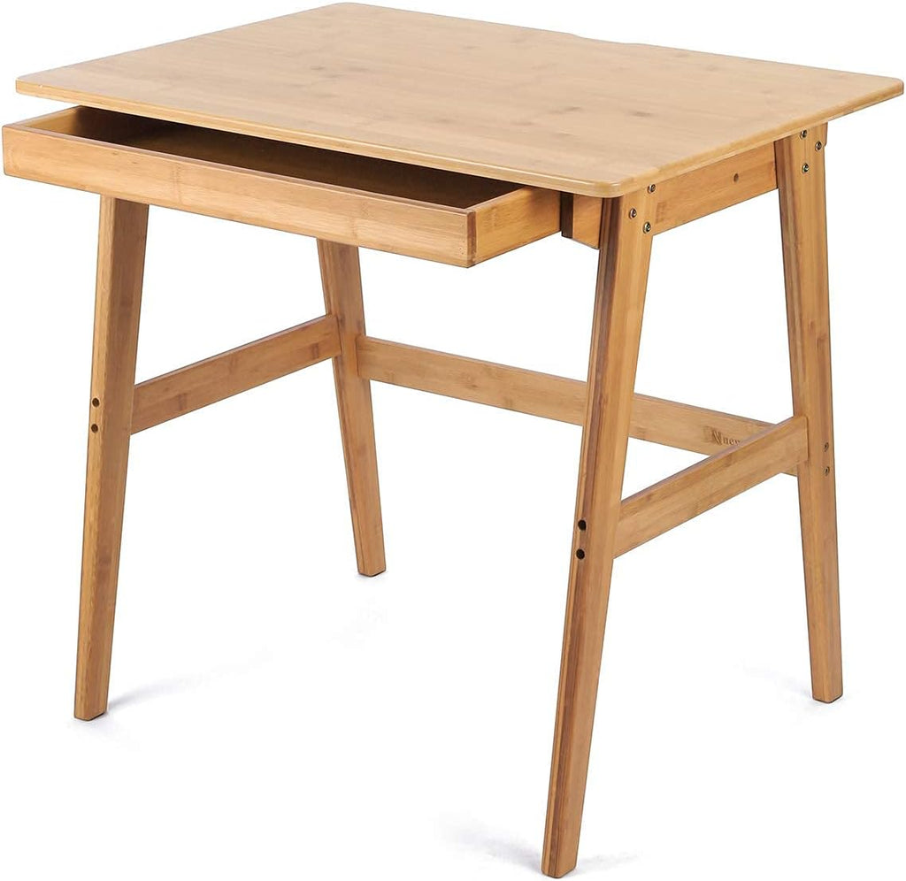 Nnewvante Writing Computer Desk 31.5' Bamboo Home Office Table with Large Drawer, Modern Furniture Simple Study Makeup Workstation