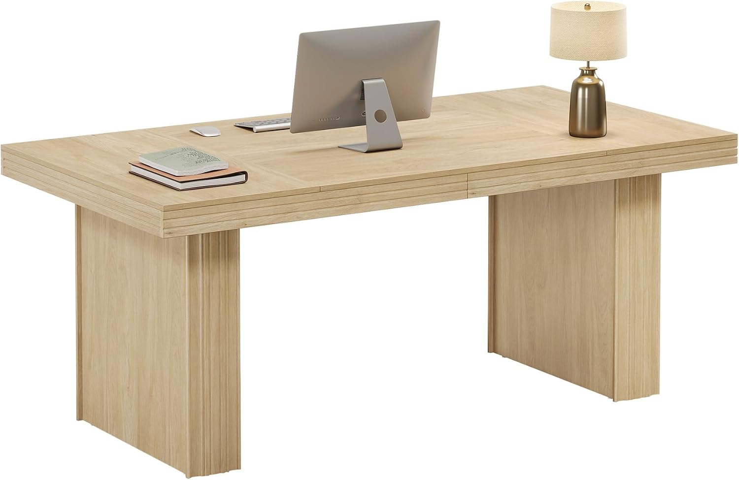 Tribesigns 63' Executive Desk, Modern Executive Office Desk with Thickened Desktop and Heavy-Duty Legs, Wood Writing Workstation Study Table Conference Table for Office, Natural