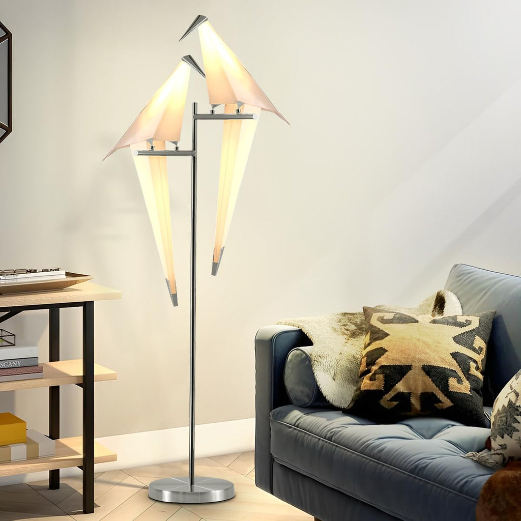 68In Bird Floor Lamp, Modern Origami Bird Lamp, Silver Swinging Crane Pendant Light Fixtures for Living Room Bedroom Dinning Room Office