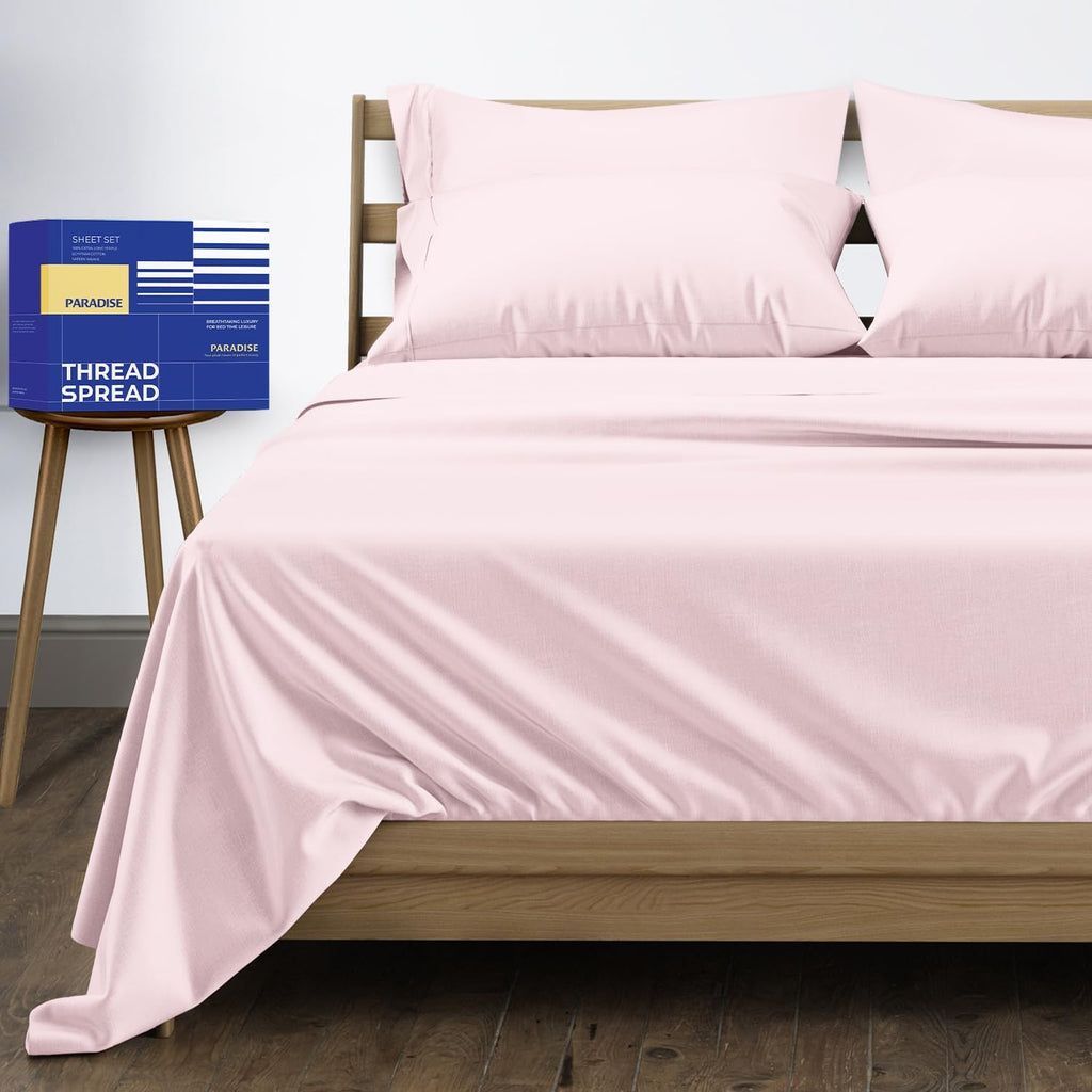 THREAD SPREAD Queen Sheet Set, Luxury 1000 Series Paradise Collection 100% Egyptian Cotton Bed Sheets Queen Size (6 PC, Blush), Silky Soft, Cooling, Sateen Weave, 16' Deep Pocket Hotel Sheet Set