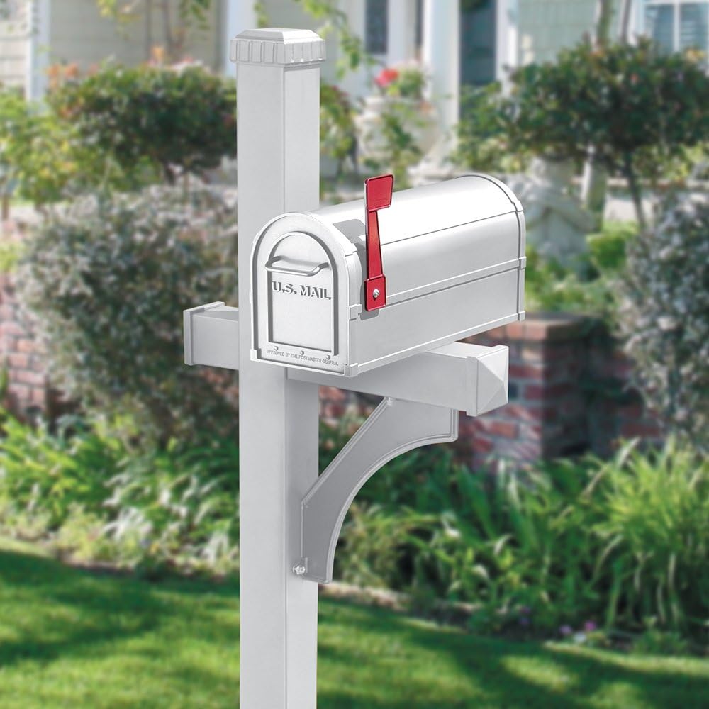 Salsbury Industries 4870WHT Deluxe Mailbox Post 1 Sided, In-Ground Mounted, White