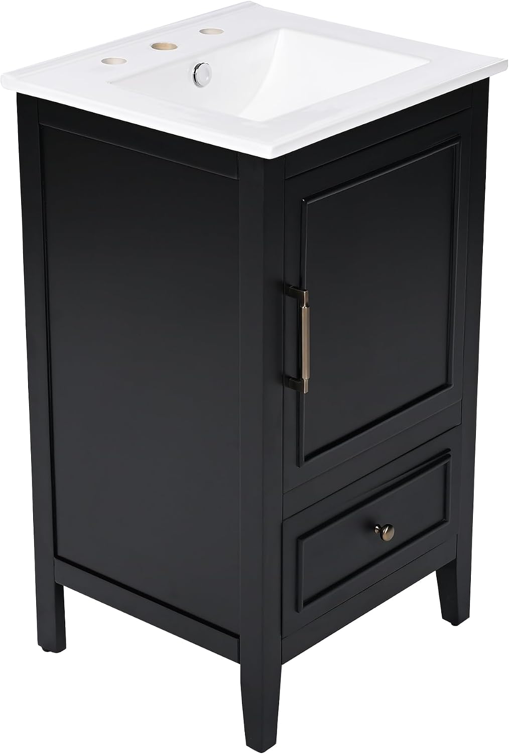 Favfurish 20' Bathroom Vanity with Sink,Water-Resistant Wood One Cabinet Vanities w/Door Shelf Storage and Adiustable Foot Pads,A Drawer,Multi-Functional Storger Space,Black