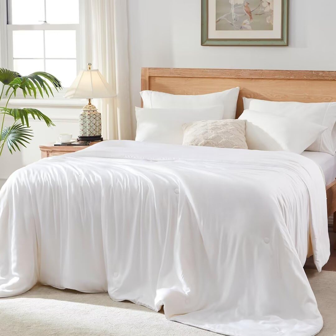Globon Cooling Comforter King Size, Lightweight Summer Comforter for Hot Sleepers,Ultra Soft Bamboo Viscose Fabric, Breathable & Moisture Wicking,Soy Fiber Blend Fill, White
