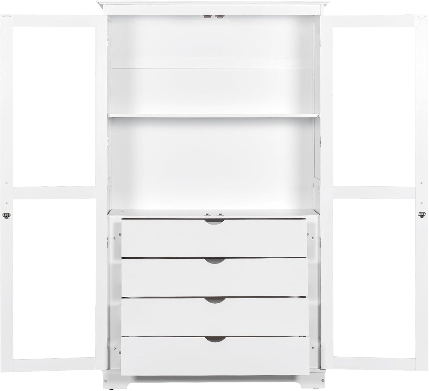 Modern 75inch Kitchen Pantry, Freestanding Kitchen Storage Cabinet Display Cabinet with Glass Doors and 4 Built-in Drawers for Living Room, Home Office (White-30r)