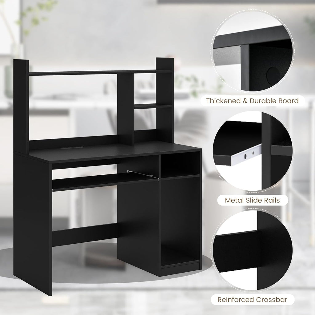Tangkula Computer Desk with Storage Hutch & Charging Station, Home Office Study Writing Desk with Bookshelf, Keyboard Tray & CPU Stand, Modern Laptop PC Desk, Computer Workstation for Study, Bedroom