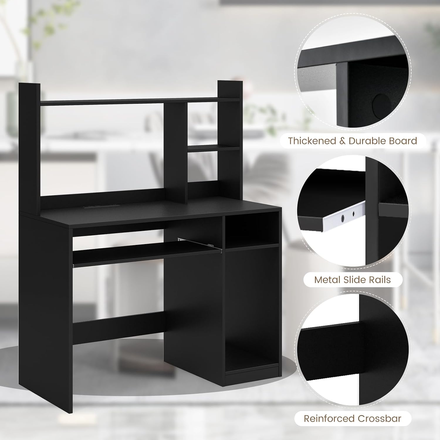 Tangkula Computer Desk with Storage Hutch & Charging Station, Home Office Study Writing Desk with Bookshelf, Keyboard Tray & CPU Stand, Modern Laptop PC Desk, Computer Workstation for Study, Bedroom
