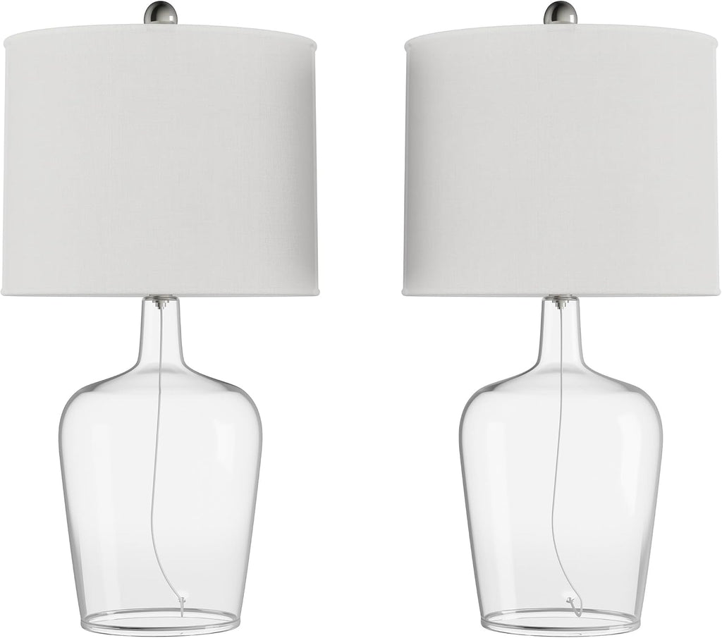 Glass Cloche Table Lamps – Set of 2 Modern Farmhouse Accent Lights with LED Bulbs – Home Décor for Bedroom, Living Room, or Office by Lavish Home