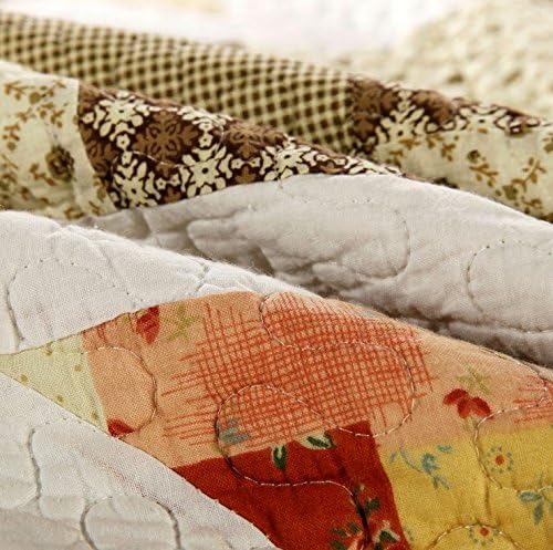 Cotton Luxury Patchwork Design Quilt Bedspread Sets Queen Size 3 Pieces, Comfy Comforter Coverlet Bedding Sets
