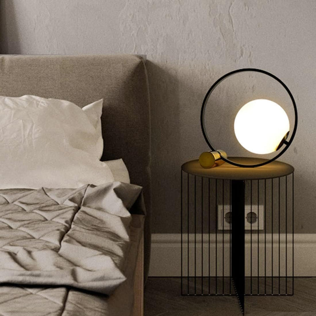 Glass Globe Table Lamps Set of 2-Black and Gold Nightstand Lamps Milk Glass Desk Lamp Midcentury Modern Bedside Table lamp Small Lamps for Bedroom Nightstand Living Room End Tables