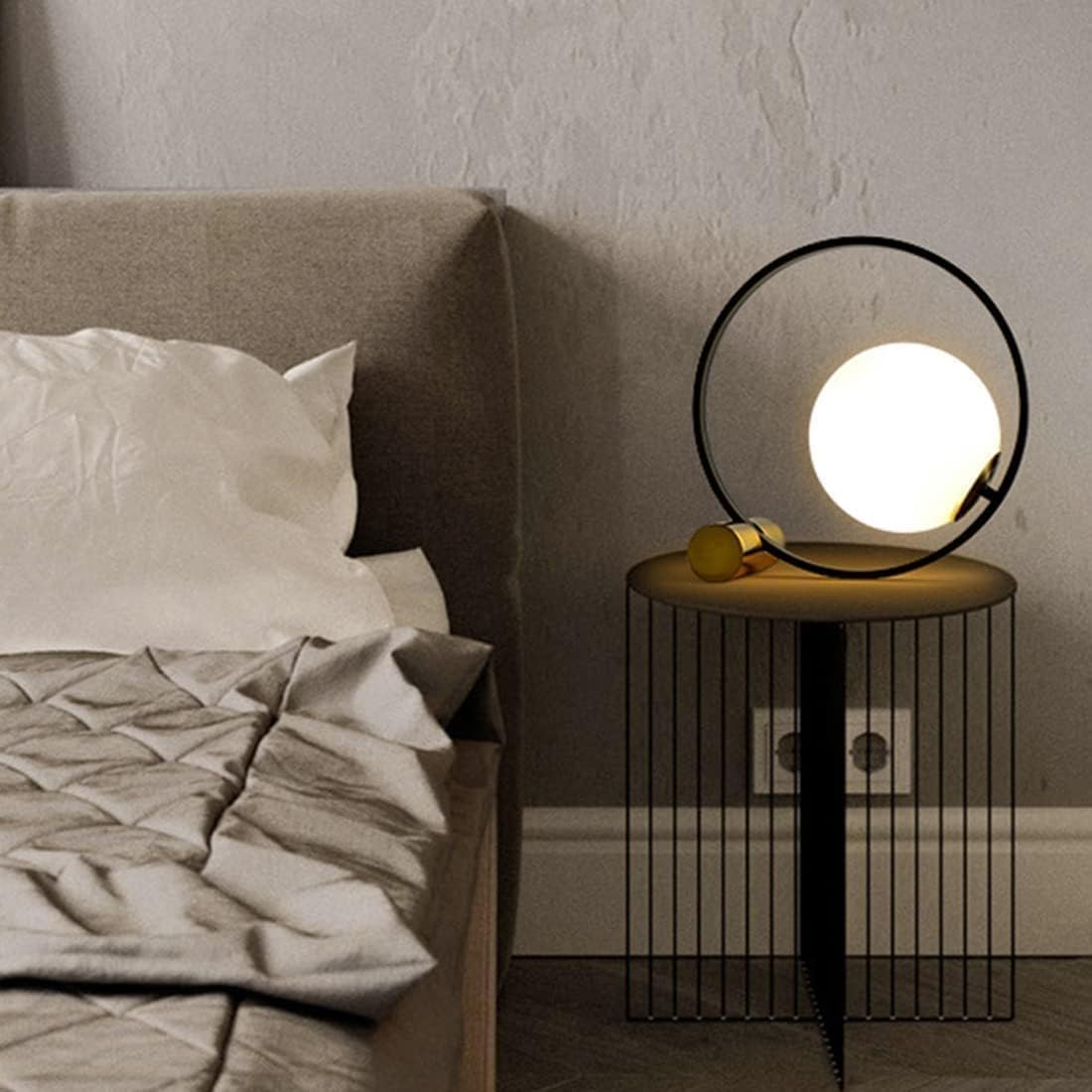 Glass Globe Table Lamps Set of 2-Black and Gold Nightstand Lamps Milk Glass Desk Lamp Midcentury Modern Bedside Table lamp Small Lamps for Bedroom Nightstand Living Room End Tables