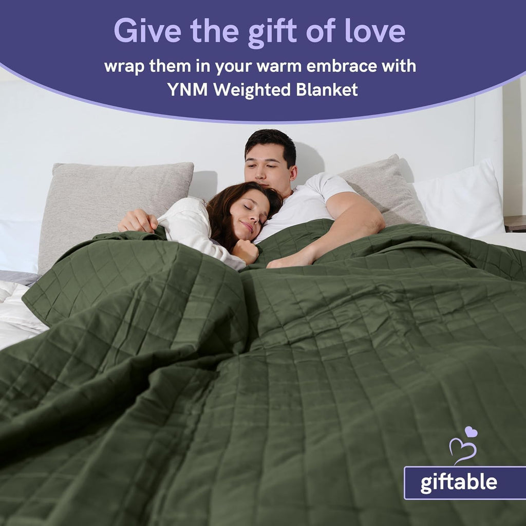 YnM Cotton King Size Weighted Blanket for Adults (88x104 Inches, 30 Pounds, Army Green), Smallest Compartments with Cooling Glass Beads,Heavy Blanket for Two Persons of 140~240lbs on Queen or King Bed