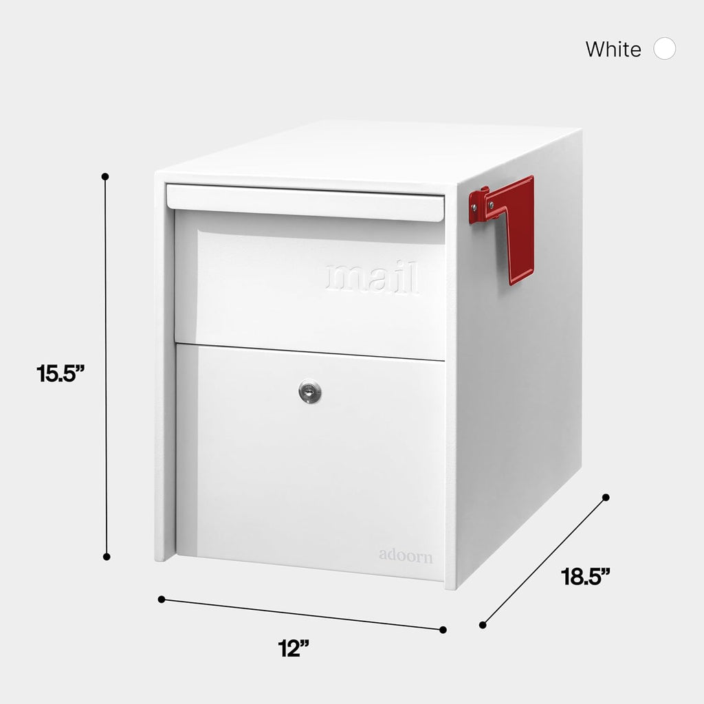 Adoorn Lockable Post Mount Mailboxes for Outside - Large Anti-Theft Locking Mailbox for Packages and Letters - Weatherproof Construction - Durable Steel - 15.5' H x 12' W x 18.5' D - White