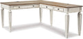 Signature Design by Ashley Realyn Cottage L-Shaped Distressed 2-Piece Home Office Desk with Power Supply and USB Ports, White & Light Brown
