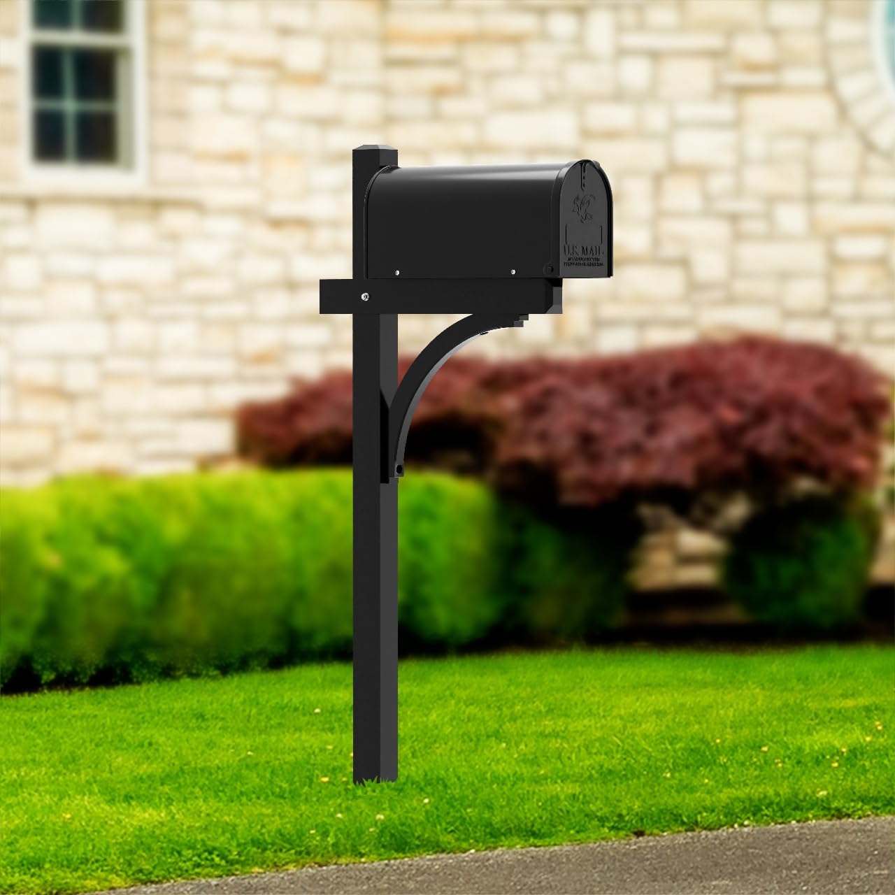 The Glenbrook Aluminum Mailbox Post - Complete System with Steel Mailbox and Aluminum Post Included (All Black)