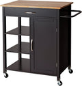 Giantex Kitchen Island - Mobile Kitchen Cart on Wheels, 1-Door Storage Cabinet, Large Drawer, 3 Tier Shelves, Rubber Wood Countertop, Towel Handle, Rolling Serving Cart for Dining Room Bar (Brown)