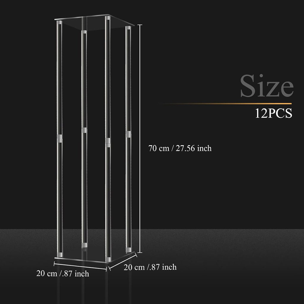 Geetery 12 Pieces Tall Acrylic Vase Wedding Centerpieces Clear Flower Stand Column Geometric Floral Vase Elegant Display Holder for Birthday Party Wedding Table Decorations (28 Inch)