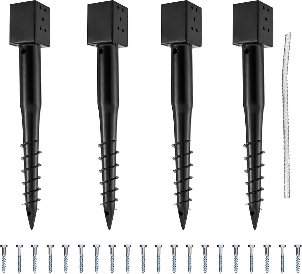 (Set of 4) LADECH Premium No Dig Ground Anchor – DIY Screw in Post Stake – 27 Inch – Fits Standard 4x4 Post (3.5' X 3.5' Inch) – Great for Mailbox Posts and Fence Posts