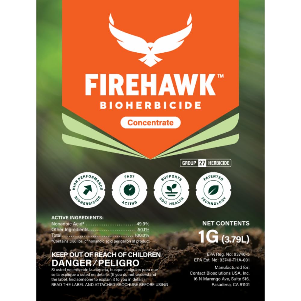 FireHawk® Bioherbicide Concentrate 1 Gal | Visible Results in Hours | for the Control of Broadleaf Weeds, Grasses & Mosses | Makes 20 Gallons of Spray Solution