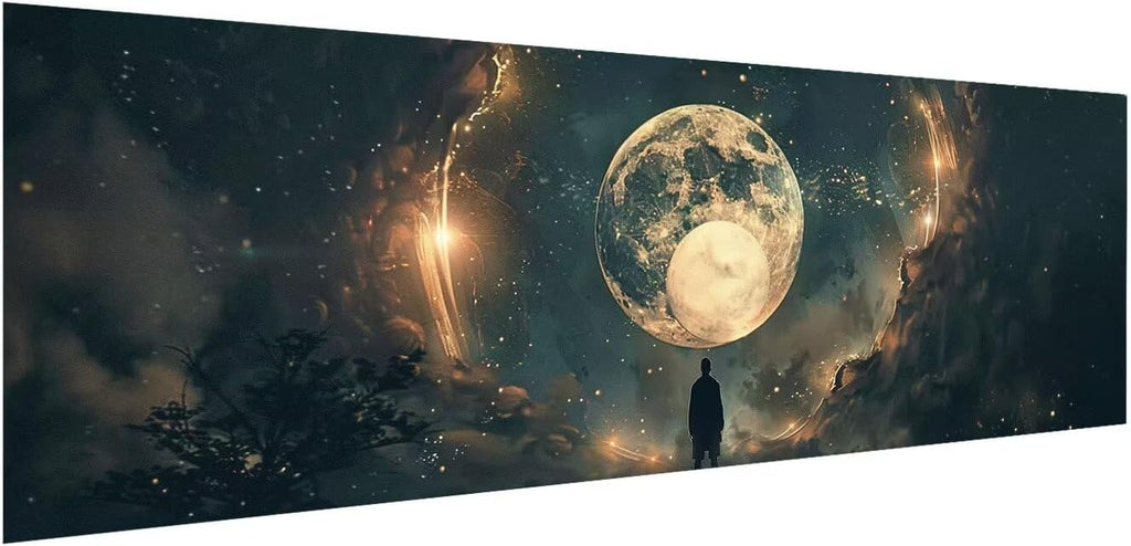 Diamond Painting Moon Diamond Art Kits for Adults, Dimond Art Painting Man Mosaic Kits for Beginner, DIY Full Square Drill Large Gem Arts and Crafts Paintings, Home Wall Decor 108x36 Inch Z4-657