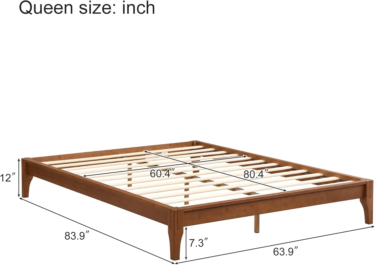 Merax Mid-Century Bamboo Platform Bed, Queen Size Bed Frame with Wood Slat Support, No Box Spring Needed, Easy Tool-Free Assembly, Brown