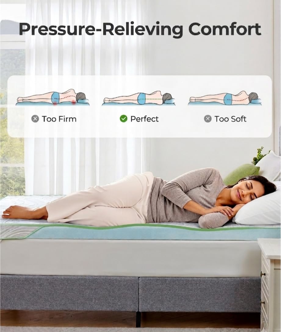 PERLECARE Twin-XL Mattress Topper, 3 Inch Dual Layer Gel Memory Foam Bed Topper with Bamboo Cover, Medium Firm Support for Pressure Relief, Removable Washable Cover, Non-Slip Design