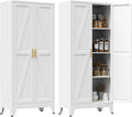 61' Tall Metal Pantry Cabinet, Kitchen Storage Cabinet with 2 Doors and 3 Adjustable Shelves for Kitchen, Living Room, Dining Room, Bathroom and Home, Office (White, 1PC)