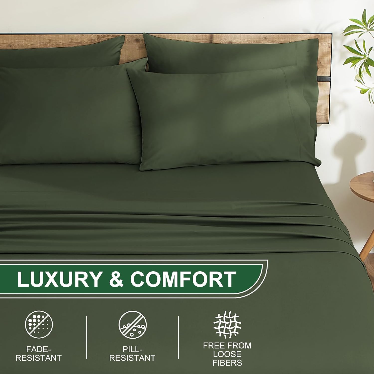 Ivellow 100% Egyptian Cotton Sheets Queen Size Set - 1200 Thread Count 6 PC 18' Deep Pocket Queen Size Bed Sheet Set，Luxury Soft Breathable Dark Green Cooling Sheet Sets Durable Hotel Quality Bedding