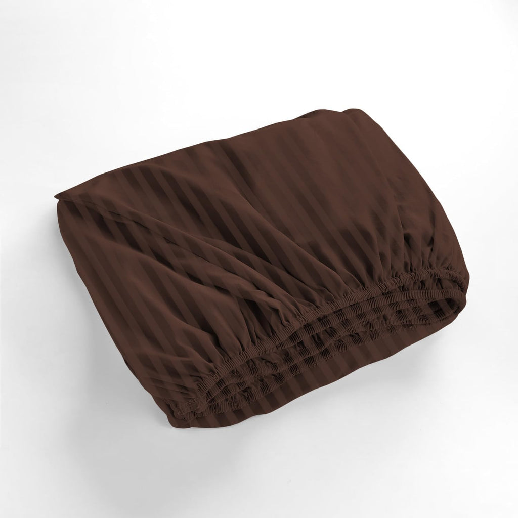 1000 Series- Extra Long Staple 100% Egyptian Cotton Sheet Set,Sateen Weave, Hotel Quality Soft Luxury Bedding, Queen Size 4 Piece Sheet Set Fit 15' Inch to 18' Deep [Stripe Chocolate]
