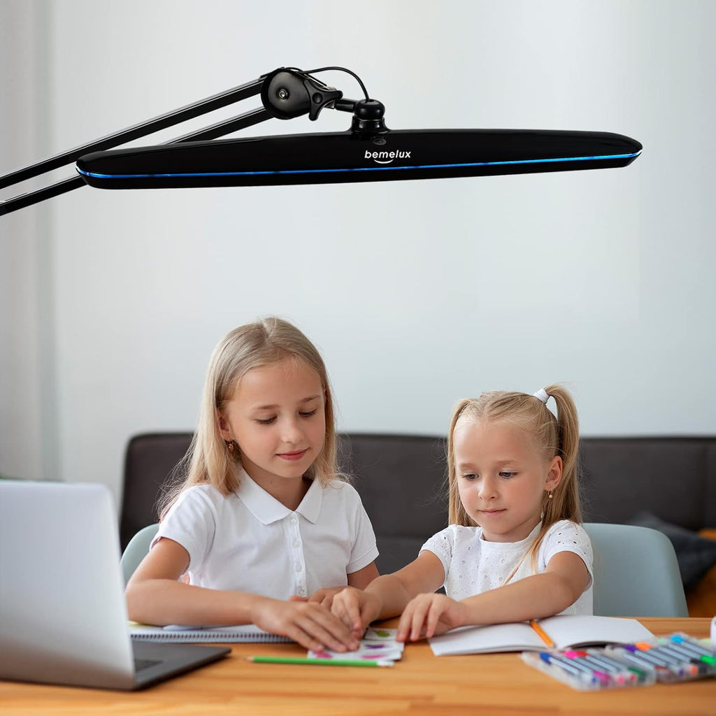 Task Lamp with Clamp, 23 Inch Lamp Head, Bright 182PCS LEDs,3 Color Temperatures, 4 Brightness Levels, Metal Swing Arm 20W 2200 Lumen Dimmable Led Desk Lamp (Black, CCT)